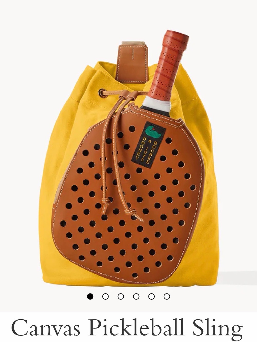 Dooney & Bourke Pickleball Yellow Canvas Sling With Brown Leather Paddle Pocket